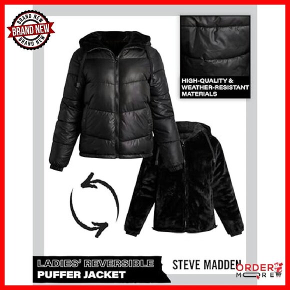 Reversible Quilted Parka Puffer Coat with Faux Fur Lined Hood - Picture 3 of 8